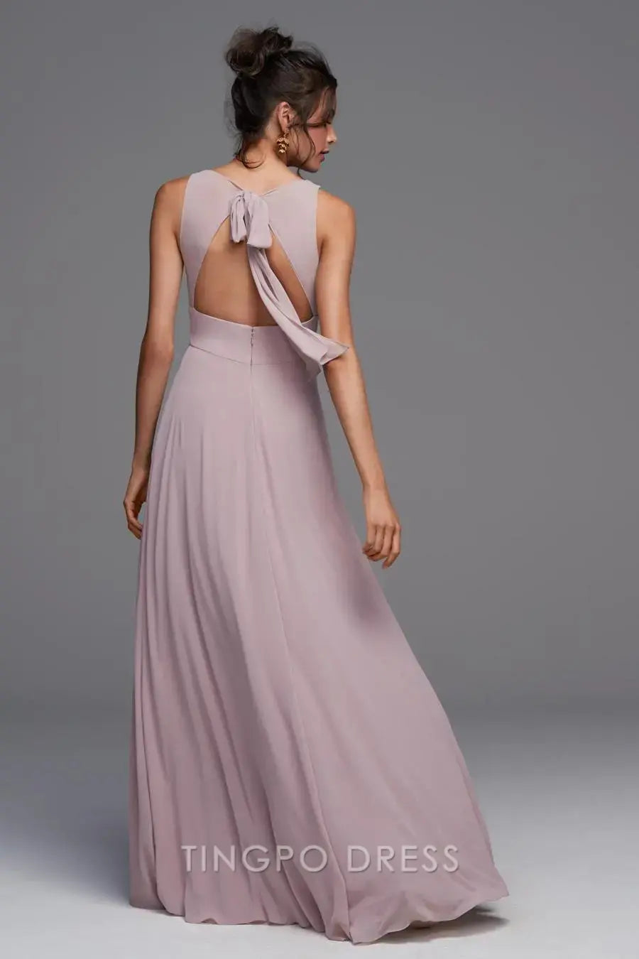 TingPo Wholesale Elegant Lilac Deep V Dress - Sleeveless Waist-Defined Maxi Evening Gown